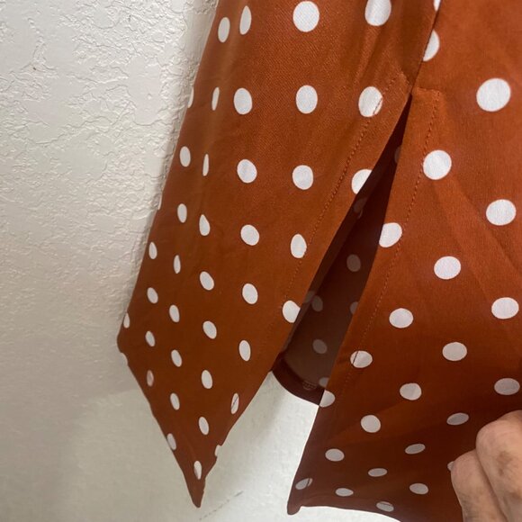 Rust Brown Polka Dot Flutter Sleeve Midi Dress Women XLP Girl With Curves Knit‎ - Picture 8 of 11